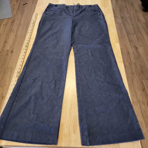 Express Stretch Blue Sailor Pants Wide Let Button Pocket 9/10 Denim 30" Waist - Picture 7 of 12